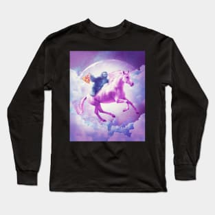 Space Sloth Riding On Flying Unicorn With Pizza Long Sleeve T-Shirt
